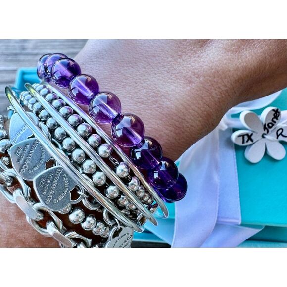 Tiffany & Co. Paloma Picasso 8mm Amethyst Bead Bracelet in Silver, 8"💜 - Picture 4 of 8